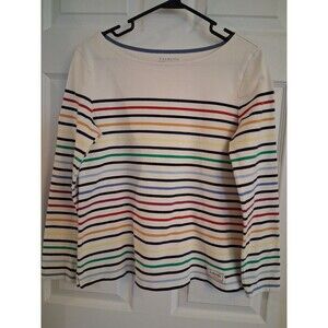 Talbots Authentic Womens Multi Stripe Cotton Boat Neck Long Sleeve Tee SMALL
